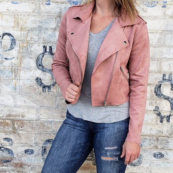 SpendWithJen Jackets & Blazers - Mauve Moto Jacket Pink Vegan Suede